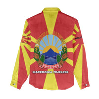 Macedonia Women Casual Shirt with National Emblem and Sunburst Flag Design - Wonder Print Shop