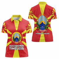 Macedonia Women Polo Shirt with National Emblem and Sunburst Flag Design - Wonder Print Shop