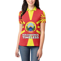 Macedonia Women Polo Shirt with National Emblem and Sunburst Flag Design - Wonder Print Shop