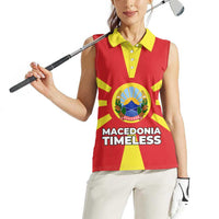 Macedonia Women Sleeveless Polo Shirt with National Emblem and Sunburst Flag Design - Wonder Print Shop