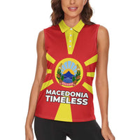 Macedonia Women Sleeveless Polo Shirt with National Emblem and Sunburst Flag Design - Wonder Print Shop