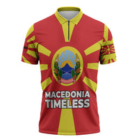Macedonia Zipper Polo Shirt with National Emblem and Sunburst Flag Design - Wonder Print Shop
