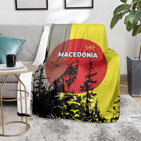 Macedonia Blanket with Howling Wolf and Sunset Forest Design - Wonder Print Shop