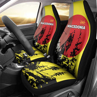 Macedonia Car Seat Cover with Howling Wolf and Sunset Forest Design - Wonder Print Shop