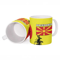 Macedonia Ceramic Mug with Howling Wolf and Sunset Forest Design - Wonder Print Shop