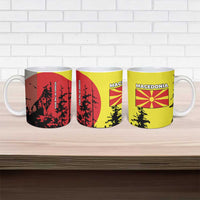 Macedonia Ceramic Mug with Howling Wolf and Sunset Forest Design - Wonder Print Shop