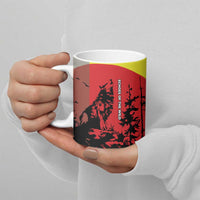 Macedonia Ceramic Mug with Howling Wolf and Sunset Forest Design - Wonder Print Shop