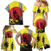 Macedonia Family Matching Mermaid Dress and Hawaiian Shirt with Howling Wolf and Sunset Forest Design - Wonder Print Shop
