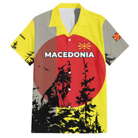 Macedonia Family Matching Off The Shoulder Long Sleeve Dress and Hawaiian Shirt with Howling Wolf and Sunset Forest Design - Wonder Print Shop