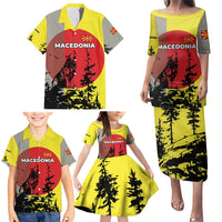 Macedonia Family Matching Puletasi and Hawaiian Shirt with Howling Wolf and Sunset Forest Design - Wonder Print Shop