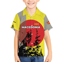 Macedonia Family Matching Puletasi and Hawaiian Shirt with Howling Wolf and Sunset Forest Design - Wonder Print Shop