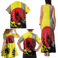 Macedonia Family Matching Tank Maxi Dress and Hawaiian Shirt with Howling Wolf and Sunset Forest Design - Wonder Print Shop