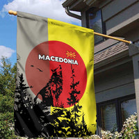 Macedonia Garden Flag with Howling Wolf and Sunset Forest Design - Wonder Print Shop