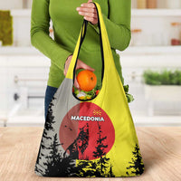 Macedonia Grocery Bag with Howling Wolf and Sunset Forest Design - Wonder Print Shop