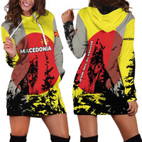Macedonia Hoodie Dress with Howling Wolf and Sunset Forest Design - Wonder Print Shop