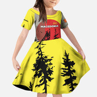 Macedonia Kid Short Sleeve Dress with Howling Wolf and Sunset Forest Design - Wonder Print Shop