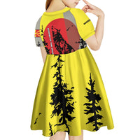 Macedonia Kid Short Sleeve Dress with Howling Wolf and Sunset Forest Design - Wonder Print Shop