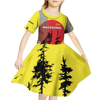 Macedonia Kid Short Sleeve Dress with Howling Wolf and Sunset Forest Design - Wonder Print Shop