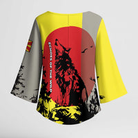 Macedonia Kimono Sleeve Blouse with Howling Wolf and Sunset Forest Design - Wonder Print Shop