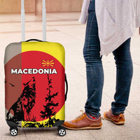 Macedonia Luggage Cover with Howling Wolf and Sunset Forest Design - Wonder Print Shop