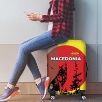 Macedonia Luggage Cover with Howling Wolf and Sunset Forest Design - Wonder Print Shop