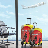 Macedonia Luggage Cover with Howling Wolf and Sunset Forest Design - Wonder Print Shop