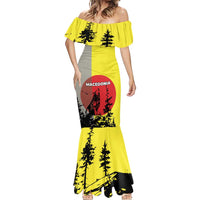 Macedonia Mermaid Dress with Howling Wolf and Sunset Forest Design - Wonder Print Shop