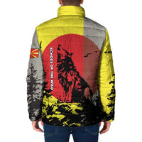 Macedonia Padded Jacket with Howling Wolf and Sunset Forest Design - Wonder Print Shop