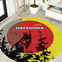 Macedonia Round Carpet with Howling Wolf and Sunset Forest Design - Wonder Print Shop