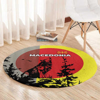Macedonia Round Carpet with Howling Wolf and Sunset Forest Design - Wonder Print Shop