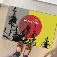 Macedonia Rubber Doormat with Howling Wolf and Sunset Forest Design - Wonder Print Shop