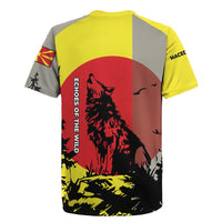 Macedonia Rugby Jersey with Howling Wolf and Sunset Forest Design - Wonder Print Shop