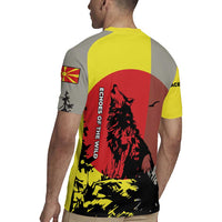 Macedonia Rugby Jersey with Howling Wolf and Sunset Forest Design - Wonder Print Shop