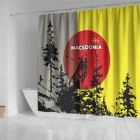 Macedonia Shower Curtain with Howling Wolf and Sunset Forest Design - Wonder Print Shop