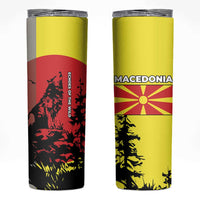 Macedonia Skinny Tumbler with Howling Wolf and Sunset Forest Design - Wonder Print Shop