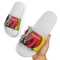 Macedonia Slide Sandals with Howling Wolf and Sunset Forest Design - Wonder Print Shop