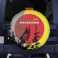 Macedonia Spare Tire Cover with Howling Wolf and Sunset Forest Design - Wonder Print Shop