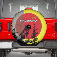 Macedonia Spare Tire Cover with Howling Wolf and Sunset Forest Design - Wonder Print Shop