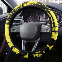 Macedonia Steering Wheel Cover with Howling Wolf and Sunset Forest Design - Wonder Print Shop