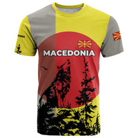 Macedonia T Shirt with Howling Wolf and Sunset Forest Design - Wonder Print Shop