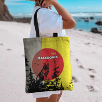 Macedonia Tote Bag with Howling Wolf and Sunset Forest Design - Wonder Print Shop
