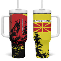 Macedonia Tumbler With Handle with Howling Wolf and Sunset Forest Design - Wonder Print Shop