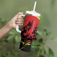 Macedonia Tumbler With Handle with Howling Wolf and Sunset Forest Design - Wonder Print Shop