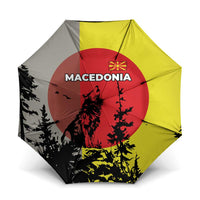 Macedonia Umbrella with Howling Wolf and Sunset Forest Design - Wonder Print Shop