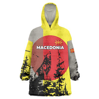 Macedonia Wearable Blanket Hoodie with Howling Wolf and Sunset Forest Design - Wonder Print Shop