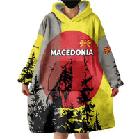 Macedonia Wearable Blanket Hoodie with Howling Wolf and Sunset Forest Design - Wonder Print Shop