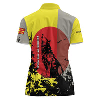 Macedonia Women Polo Shirt with Howling Wolf and Sunset Forest Design - Wonder Print Shop