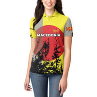 Macedonia Women Polo Shirt with Howling Wolf and Sunset Forest Design - Wonder Print Shop