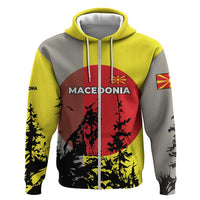 Macedonia Zip Hoodie with Howling Wolf and Sunset Forest Design - Wonder Print Shop