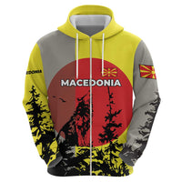 Macedonia Zip Hoodie with Howling Wolf and Sunset Forest Design - Wonder Print Shop